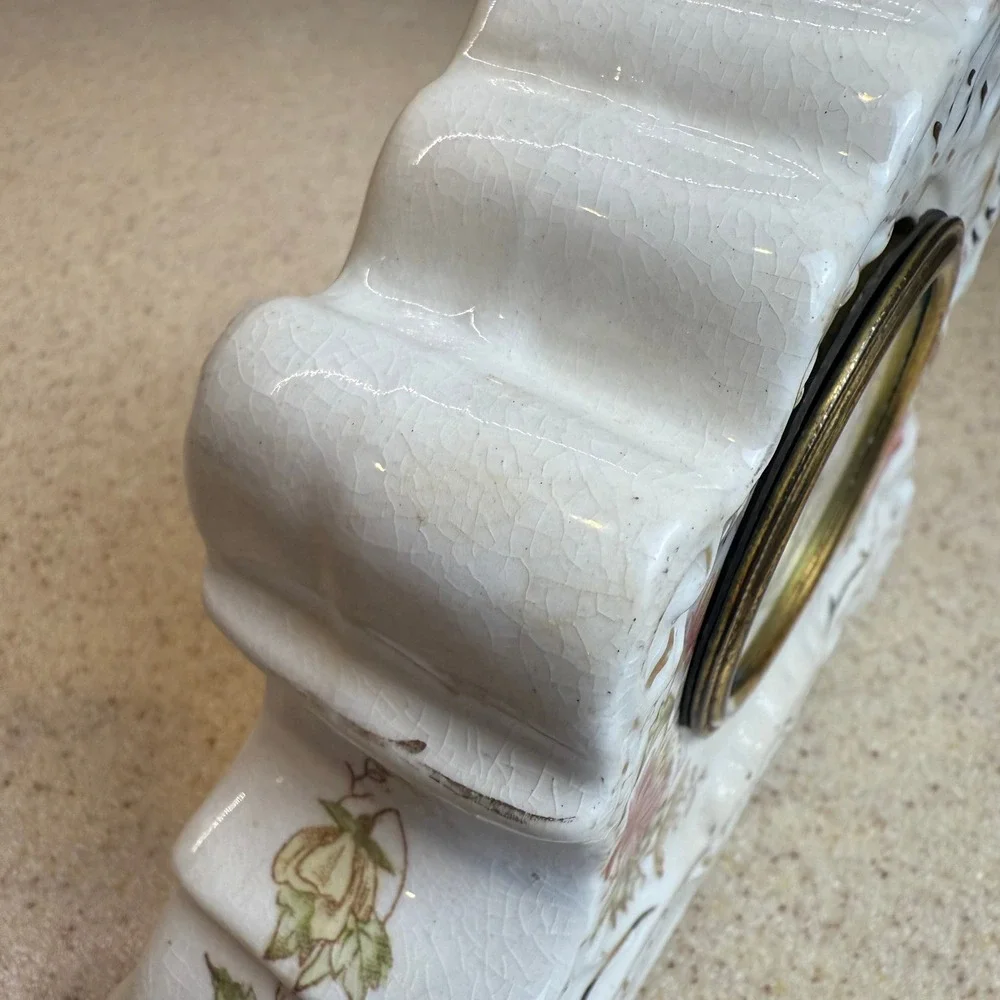 Antique 1800s New Haven Clock Co Victorian Porcelain Wind-Up Mantel Clock 6